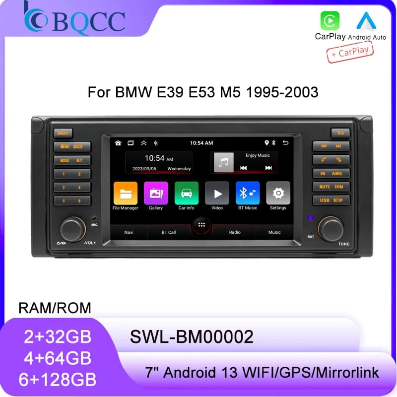 BQCC per BMW E39 E53 M5 1995-2003 7 "lettore per auto Android 13 autoradio Mirrorlink Wireless Carplay WIFI navigazione GPS autoradio