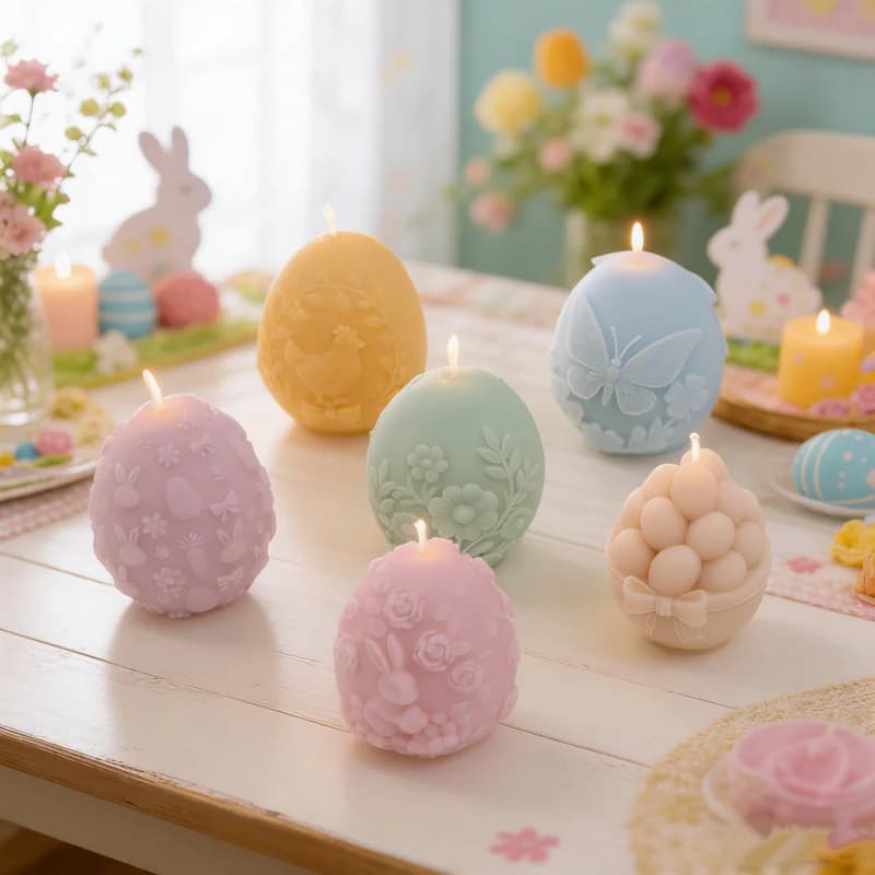 3D Easter Small Egg Silicone Molds Assorted Embossed Bunny Butterfly & Hen Patterns with Bow Details Resin Crafts Mold DIY Gifts