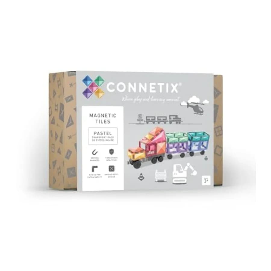 Connetix Magnetic Tiles Pastel Transport Pack 50 Pezzi Colori Pastello Giocattoli Creativi per Costruzioni Strumento Educativo STEM