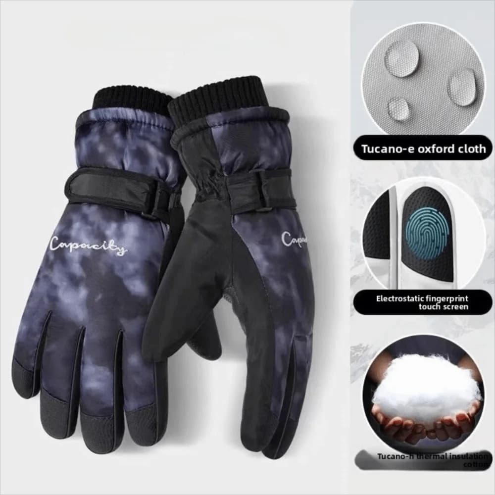Guanti da Sci Invernali Tie Dye con Touchscreen, Antiscivolo, Caldi, Foderati in Pile, Termici per Ciclismo, per Donne