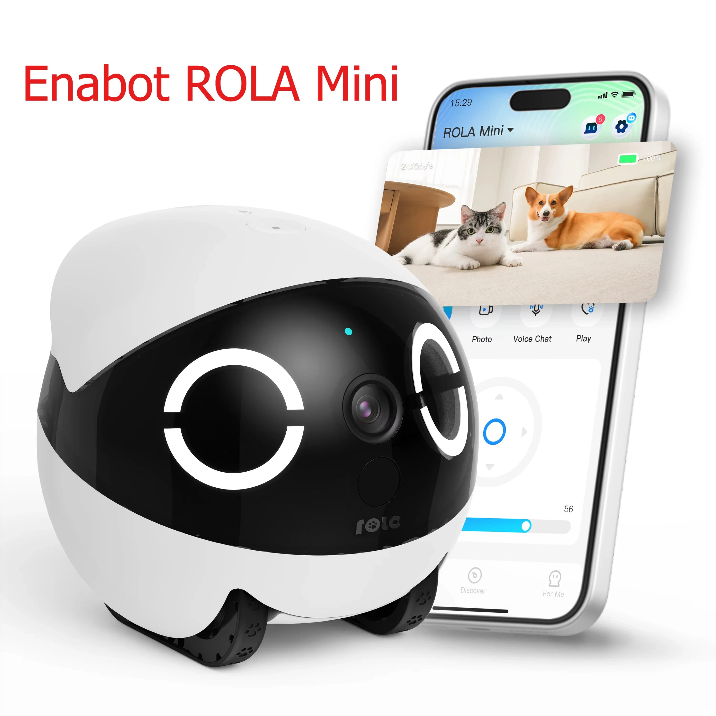 ROLA Mini Robot Intelligente con Telecamera 2K, Controllo tramite APP, Visione Notturna, Monitor per Animali Domestici, Telecamera di Sicurezza Domestica, Traduzione Automatica
