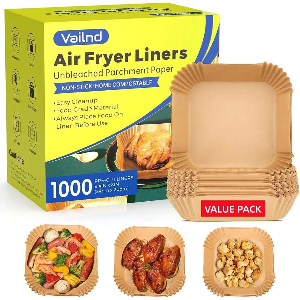 Fodere per friggitrice ad aria da 1000 pezzi, 8 quadrati, carta da forno antiaderente resistente per friggitrici ad aria da 5-8 qt, rivestimenti per forno sfusi