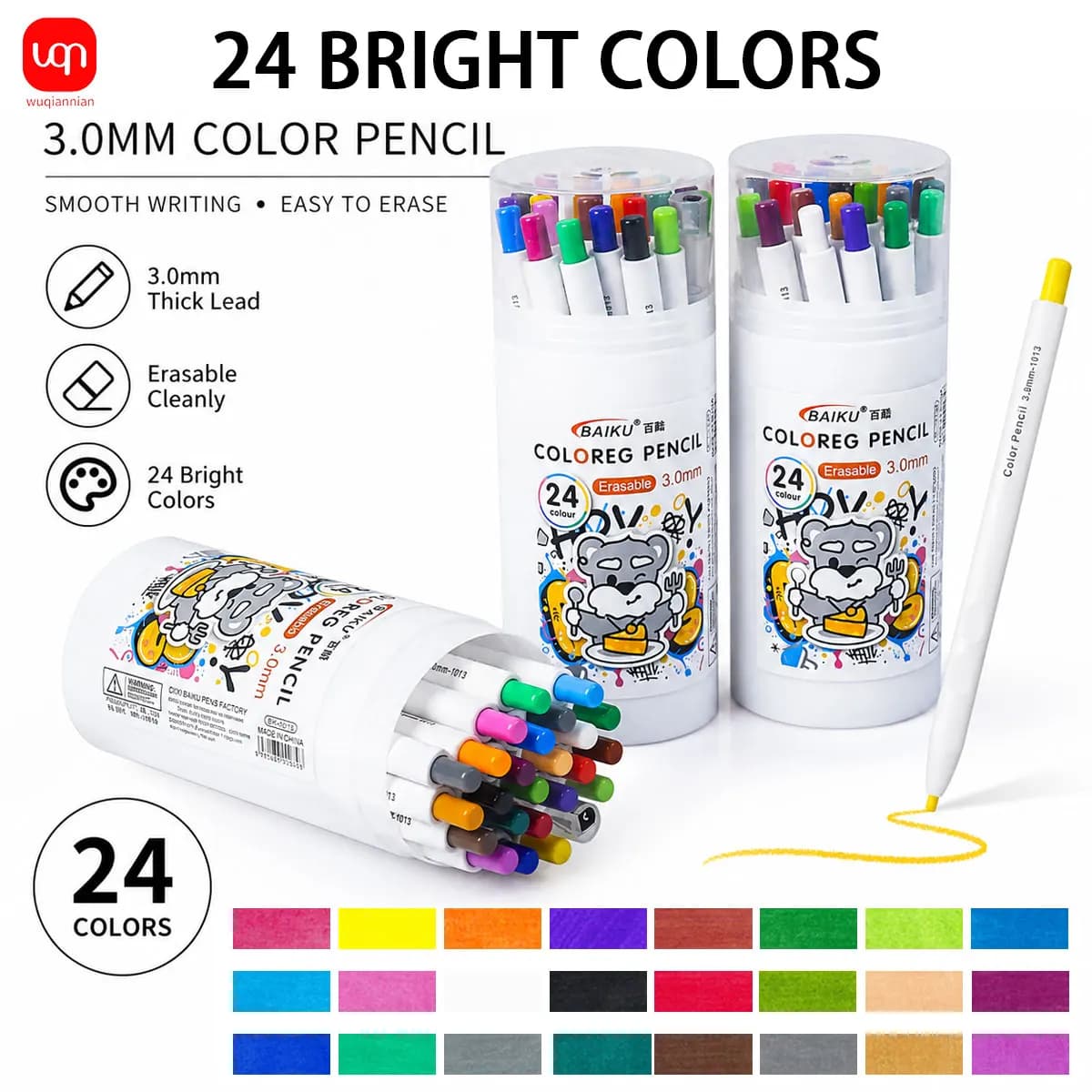 Matite colorate morbide a base d'olio WQN-24, mina spessa 3,0 mm, sistema push-to-advance, essenziali per la scuola e l'ufficio