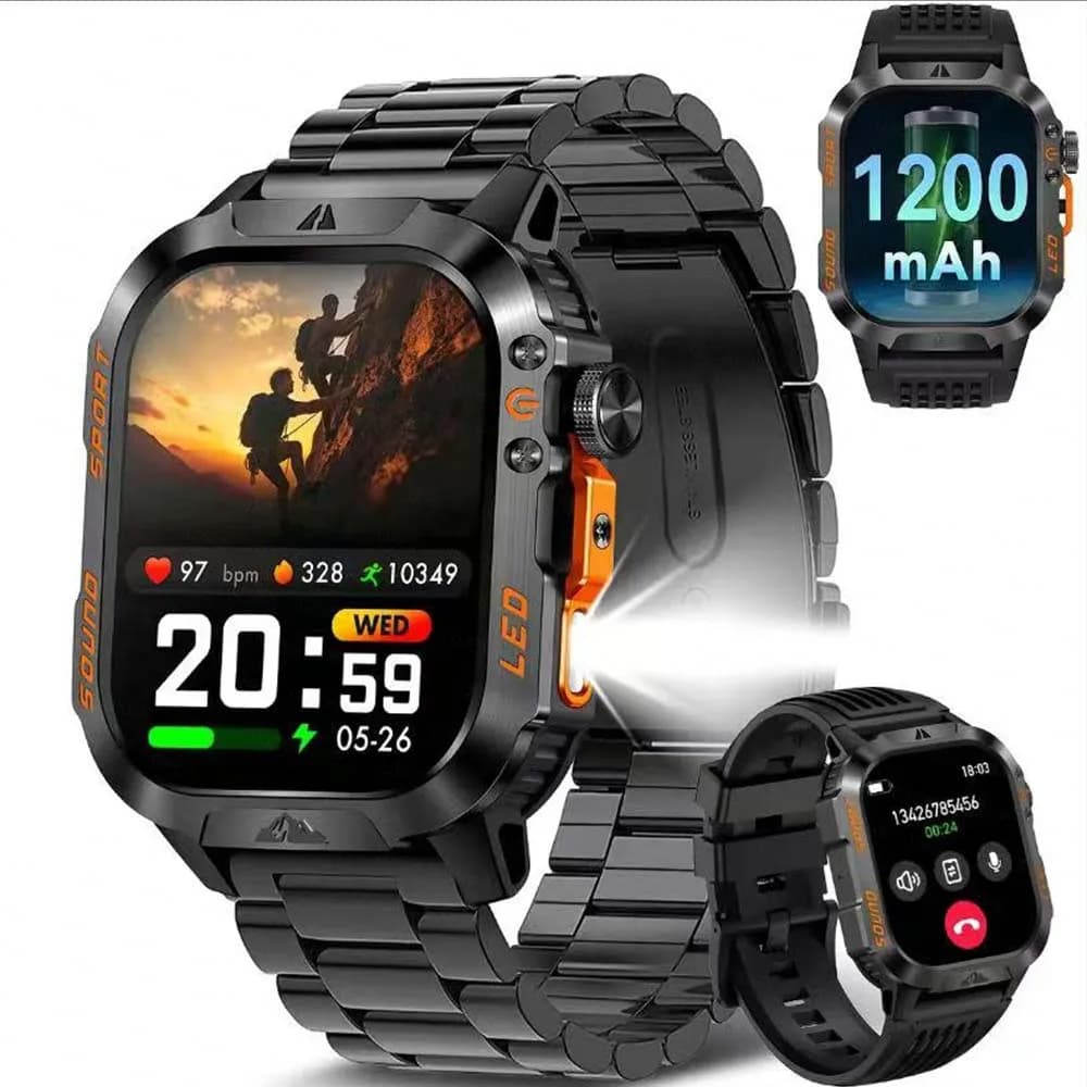 New 1200 Mah Smart Watch 2.01 Inch Large Screen Wireless Call LED Flashlight IP68 Waterproof 100 Sports Modes Wearable Fitness