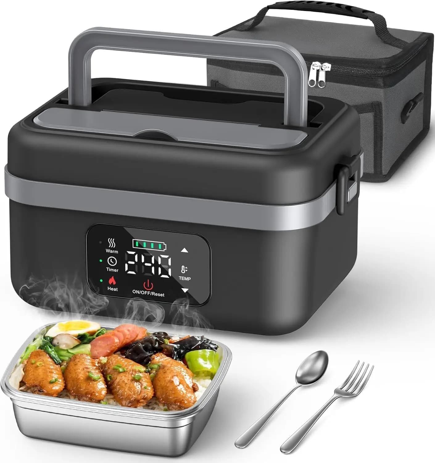 Lunch Box elettrico portatile senza fili, scaldavivande autoriscaldante da 16000 mAh con timer; Riscaldamento regolabile, contenitore da 34 once/1 litri