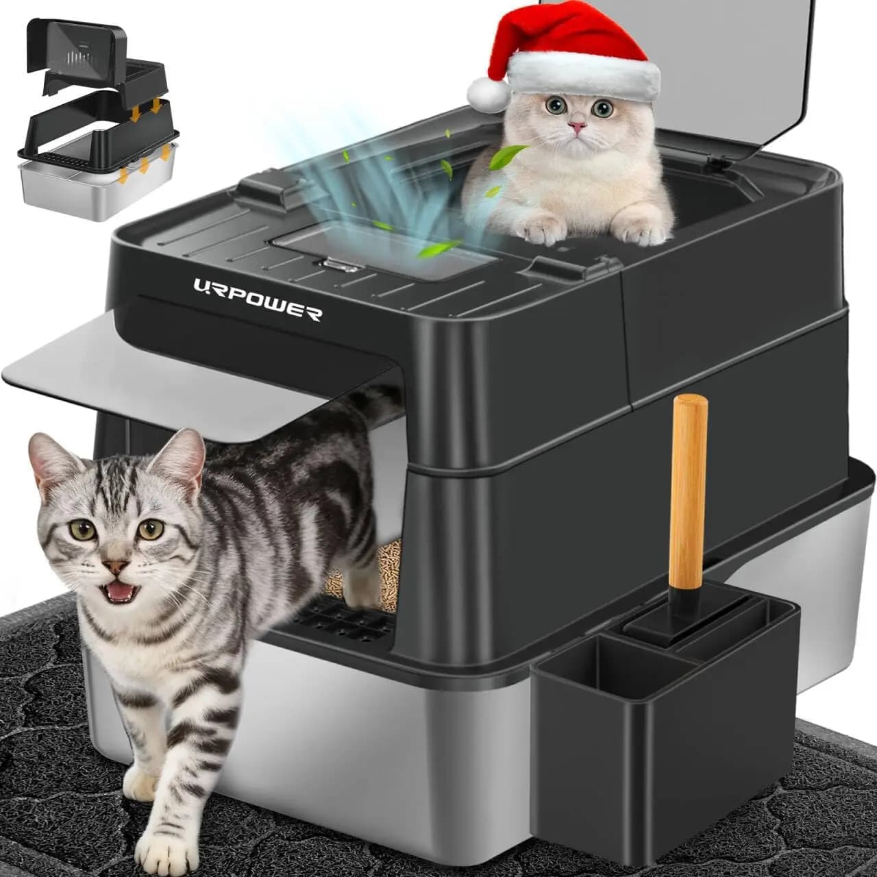Lettiera per Gatti in Acciaio Inossidabile con Coperchio, Design Chiuso Extra Large, Senza Odori e Facile da Pulire