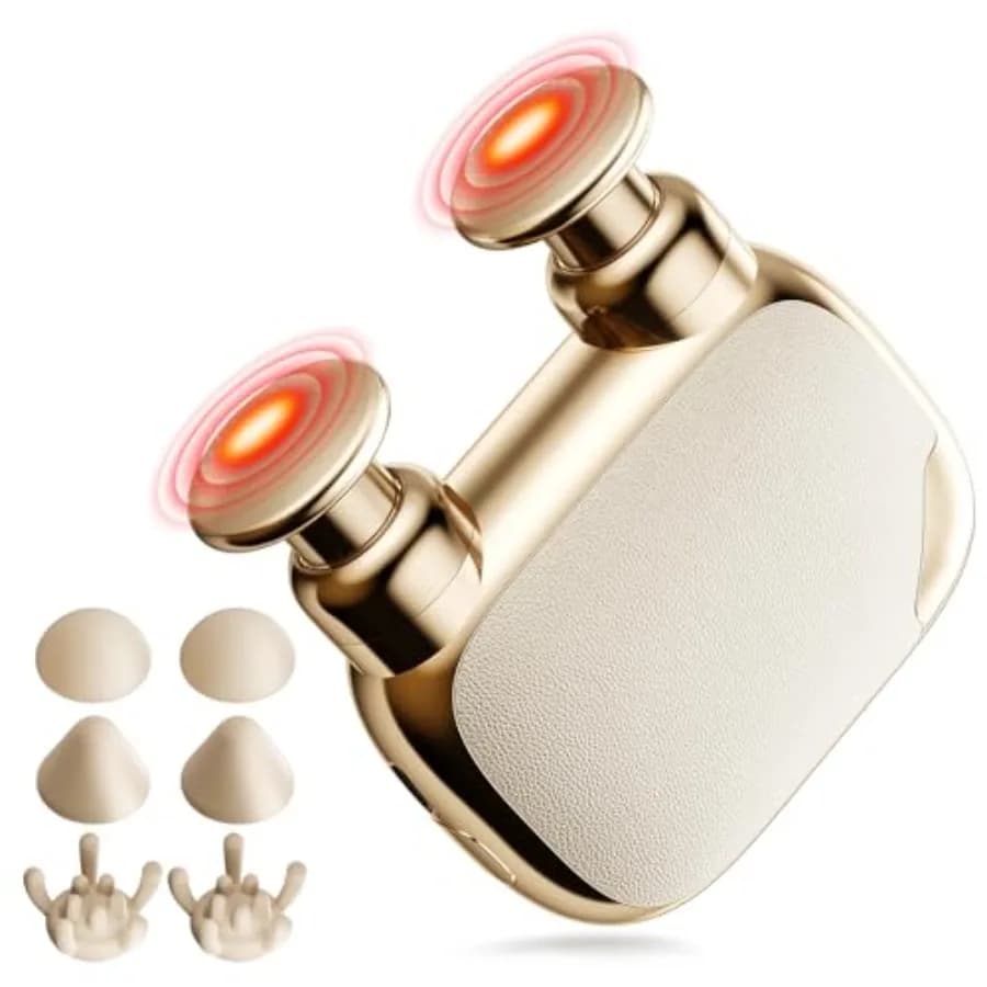 Mini double head massage gun for athletes, employees and parents; in golden aluminum alloy; ultra-silent; for deep percussion massage of the fabrics.