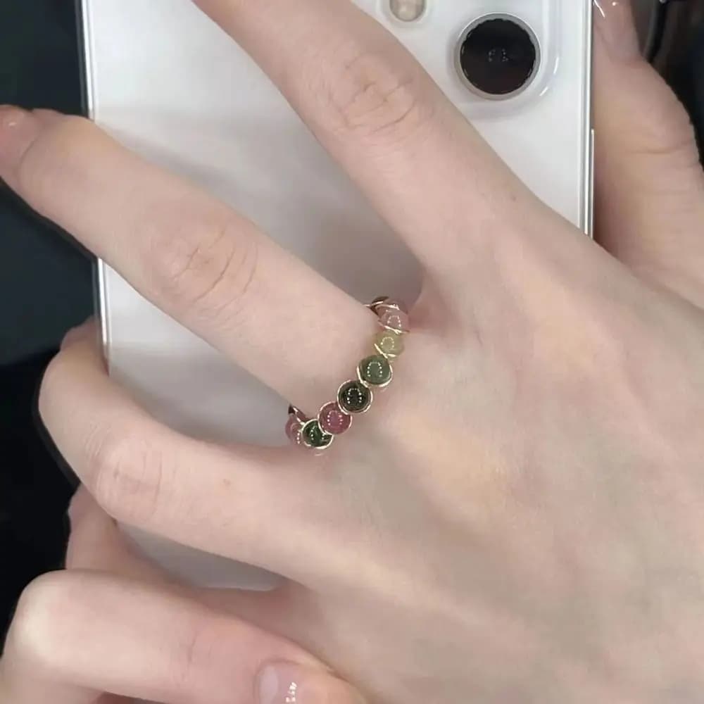 Set di 3 Anelli Trendy Regolabili con Perline Rotonde, Gioielli da Dito di Lusso, Anelli con Perline Colorate e Pietre, Anello Apribile per Donne