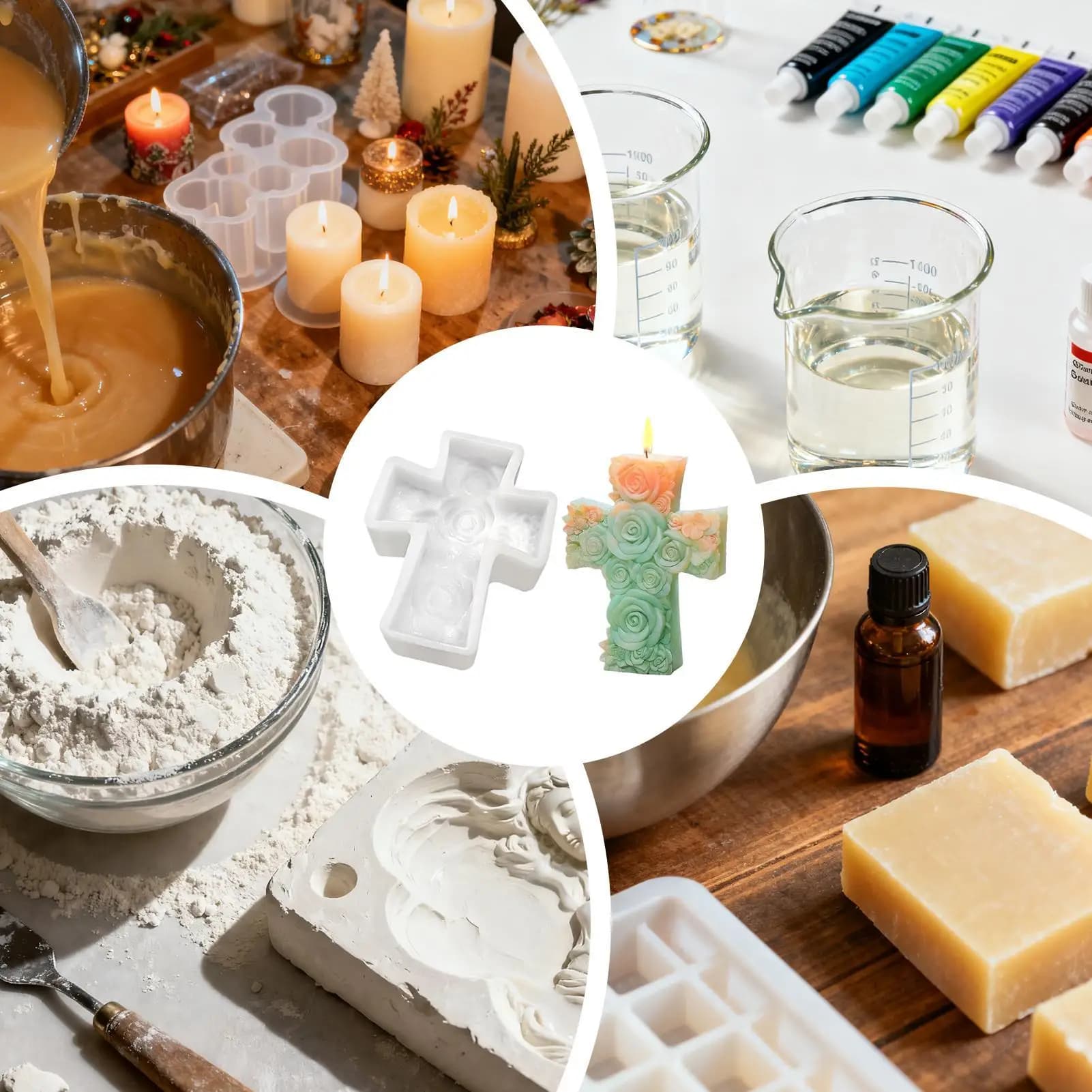 Cross Candle Mold 3D Rose Jesus Mould Silicone Casting Mould for Candle Making Epoxy Resin Craft Gypsum Wax Clay Plaster