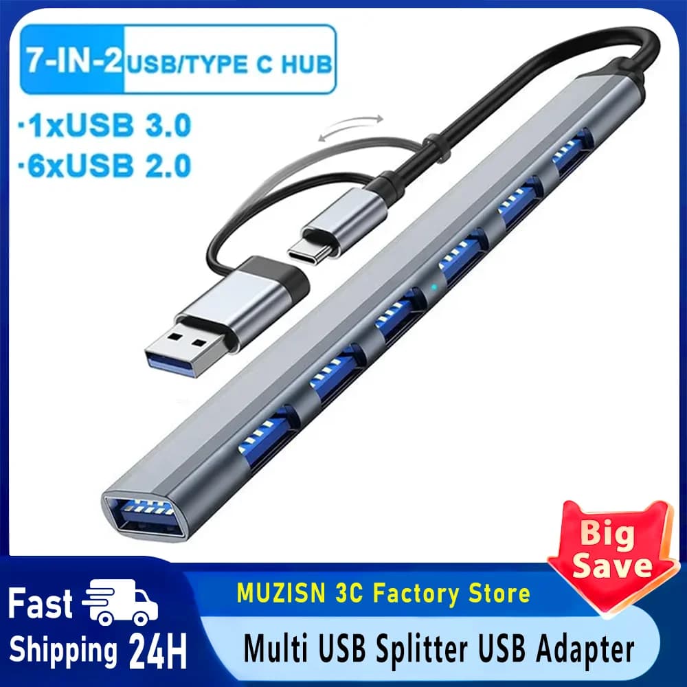 7 in 2 OTG USB 3.0 HUB USB HUB Type-C HUB Multi USB Splitter USB Adapter for MacBook Pro 13 15 Air Mi Pro Laptop