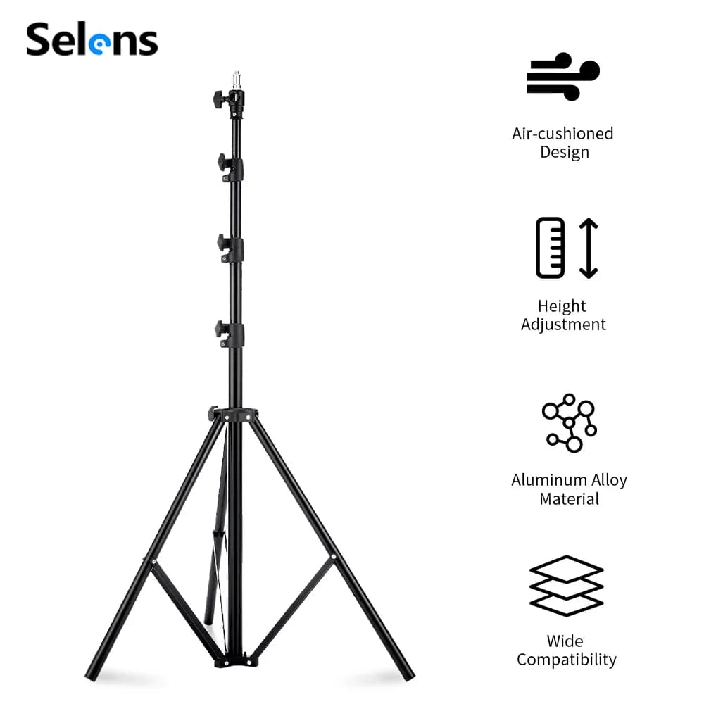 Selens 2.2-3.9m Heavy Duty Air-Cushioned Light Stand Aluminum Alloy Tripod for Photo Studio Softbox Flash Video Lighting Bracket