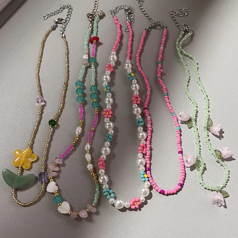 Boho colorful little seed beads fabric flower necklace for women handmade short collar neck collar 2023 fashion jewelry accessories