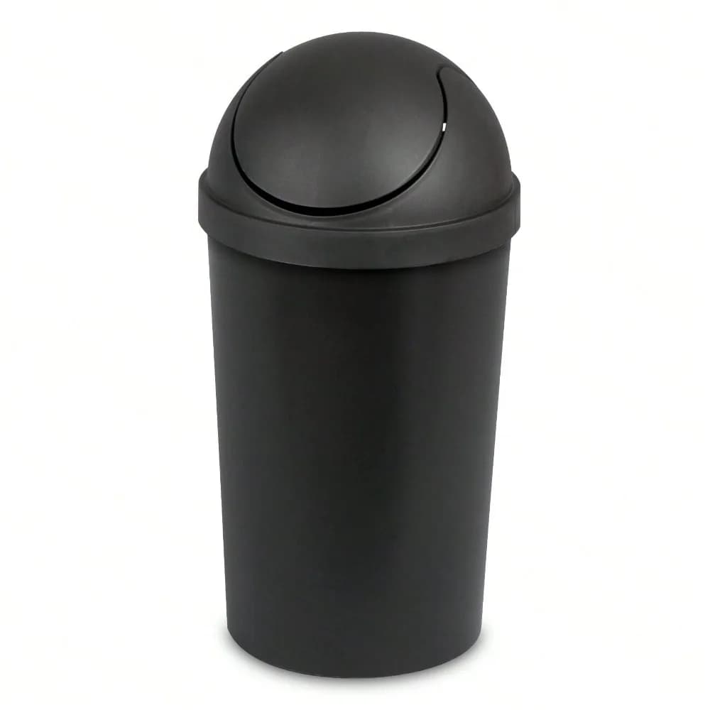 3 Gallon Small Bathroom Trash Can with Swing Lid Black Plastic Garbage Bin Wastebasket for Toilet Bath Powder Room Home Kitchen Office Vanity Bedside Apartment Dorm Essentials Odor Control Step-on
