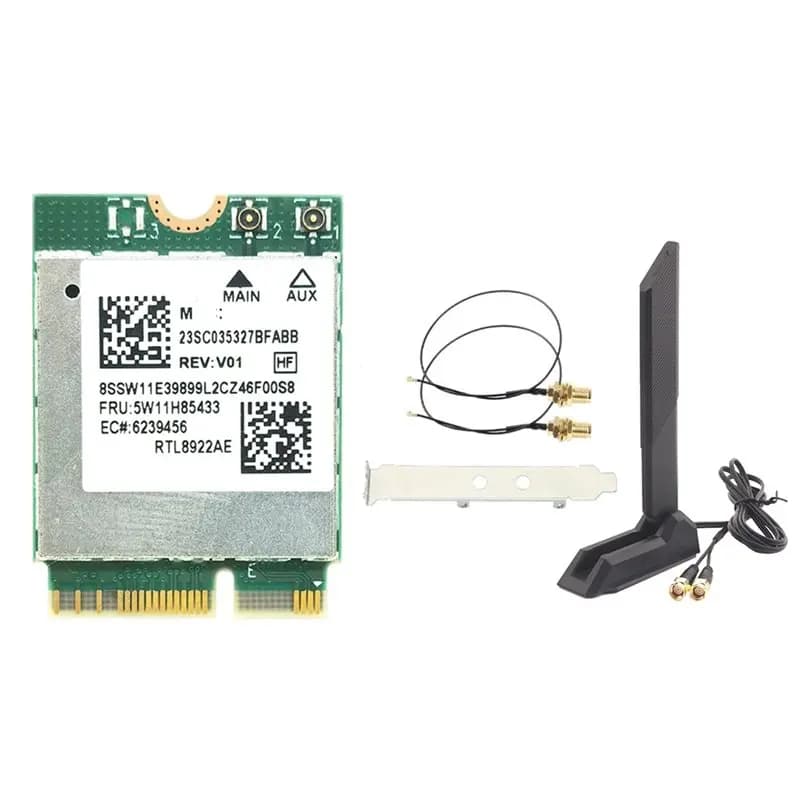 Scheda Wifi7 A23F-RTL8922AE 6338Mbps Tribanda 2.4G/5G/6G Bluetooth 5.4 M.2 NGFF Wireless per Win10/Win11 + Antenna Pieghevole