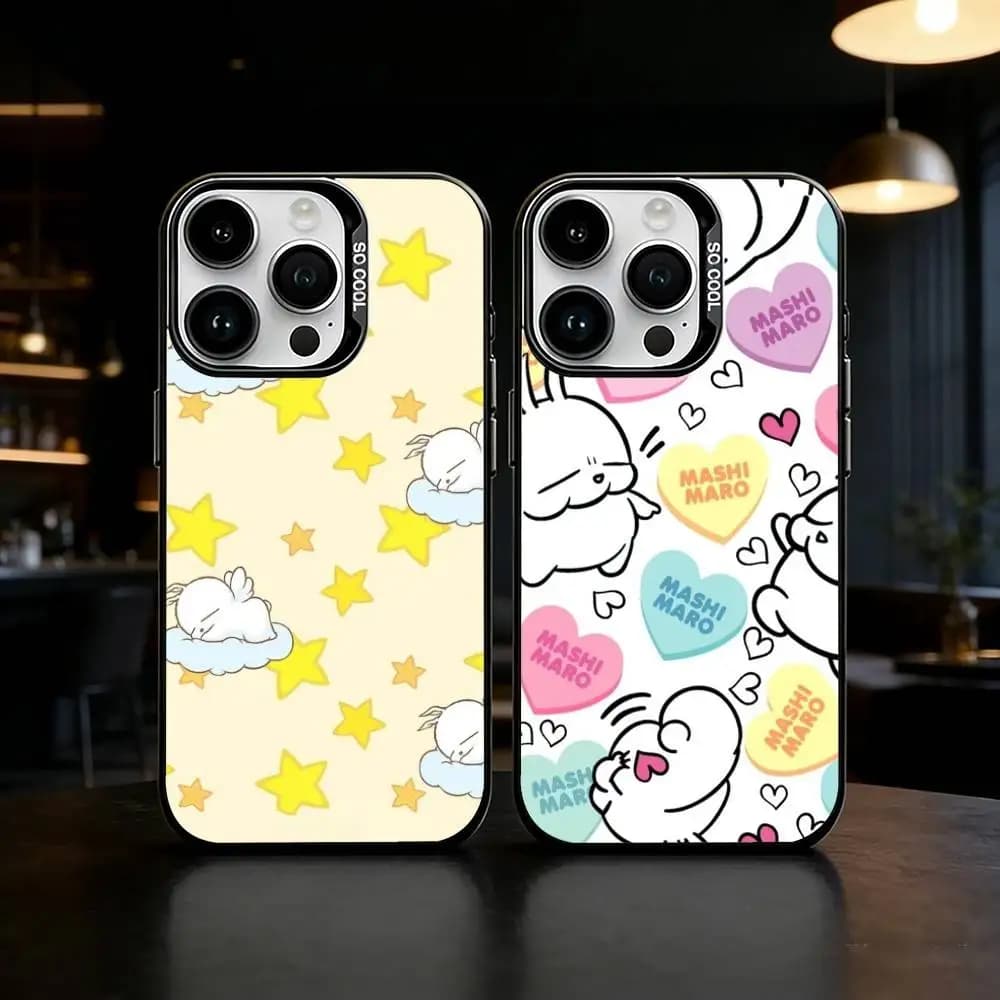 Korea Cute MashiMaro Phone Case For iPhone 17 16 15 14 13 12 11 Pro Max Plus Silver Matte Black Cover