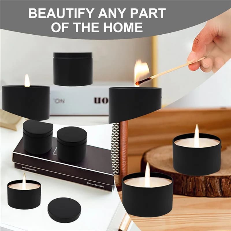 A93E-48Pcs Black Candle Tins, 4Oz Empty Candle Tin With Lids For DIY Candles Making, Matte Full Candle Jars For Candle Making