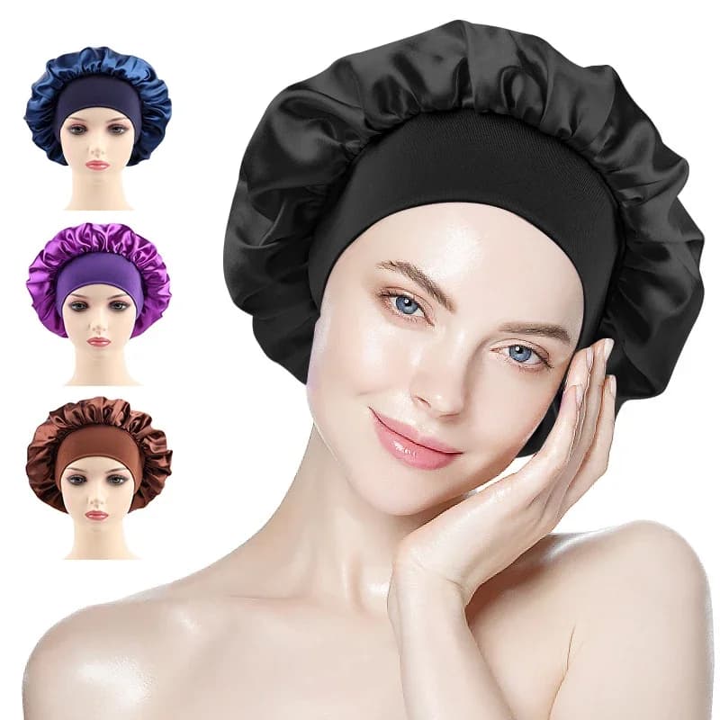 Cuffia da notte in raso per donna, cappello per dormire, copricapo, cuffia da doccia per bagno e sauna, bonnet de nuit