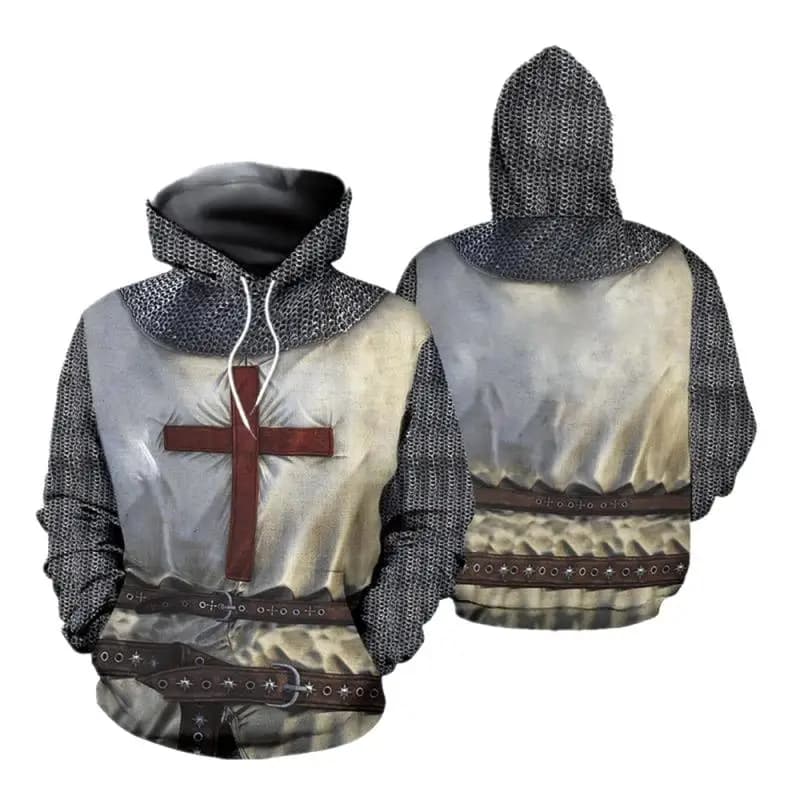Cavalieri Templari Armatura Felpe con cappuccio Giacca Crociato Croce Medievale Sweathsirt Pullover Felpa con cappuccio da uomo completamente stampata 3D Tuta Carnevale