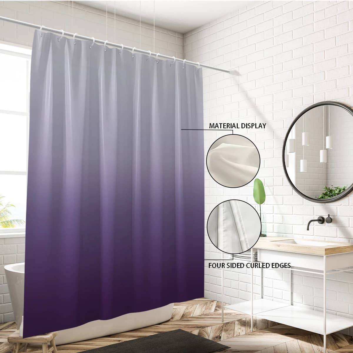 1 pz sfumato viola impermeabile doccia vasca divisoria privacy tenda sospesa con 12 ganci dimensioni multiple lavabile in lavatrice