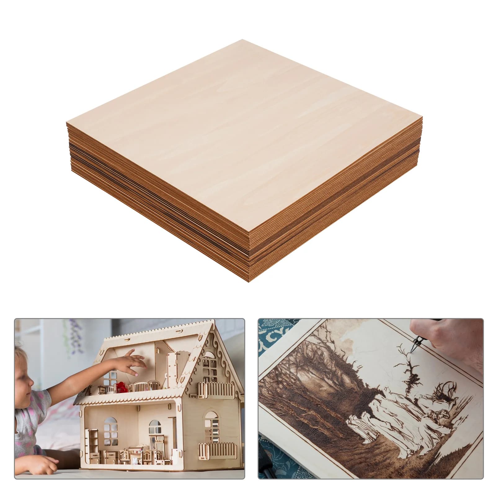 30 Pezzi di Fogli di Legno di Tiglio da 3mm Non Finiti per Taglio Laser, Incisione e Fai-da-Te per Cricut Maker (300x300mm)