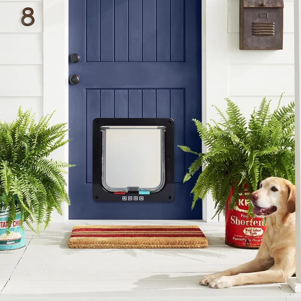 Porta per Gatti con Serratura di Sicurezza a 4 Vie, Porta di Sicurezza per Cuccioli e Gattini, Porta per Animali Domestici in Plastica ABS, Cancello per Piccoli Animali, Porte Scorrevoli per Animali
