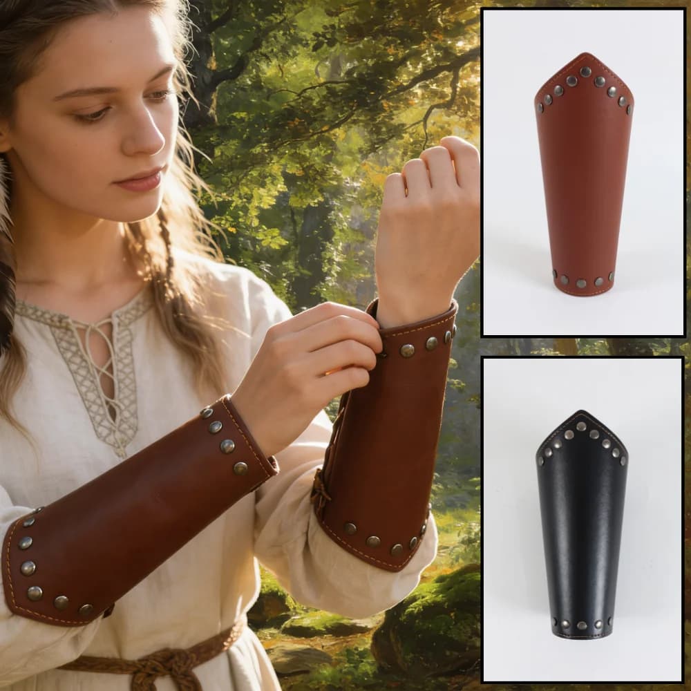 Medieval PU Leather Gauntlet Wristband Medieval Arm Bracers Punk Bracer Wrist Guards for Halloween Warrior Knight Photo Belt