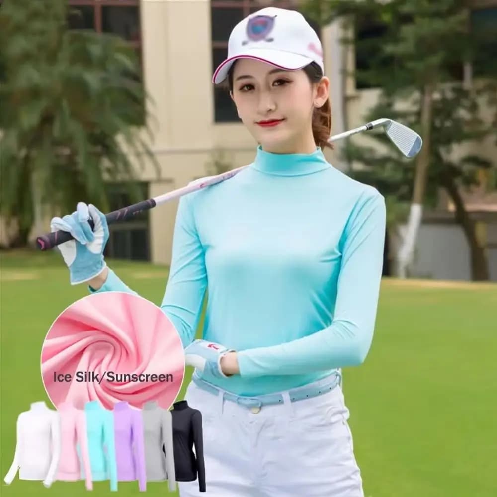 Maglietta da Golf a Rapida Asciugatura per Donne, Morbida Protezione UV, Top Rinfrescante, Tessuto Traspirante, Protezione Solare, T-shirt a Maniche Lunghe