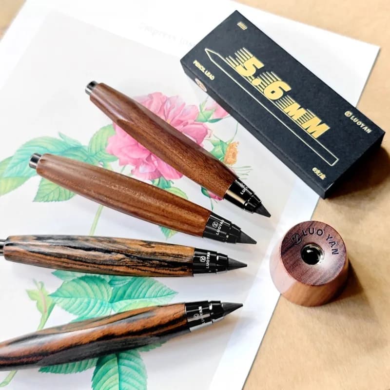 Set di matite meccaniche portatili in legno da 5,6 mm Penna tascabile per schizzi artistici professionali Penna rapida per disegno di ingegneria all'aperto