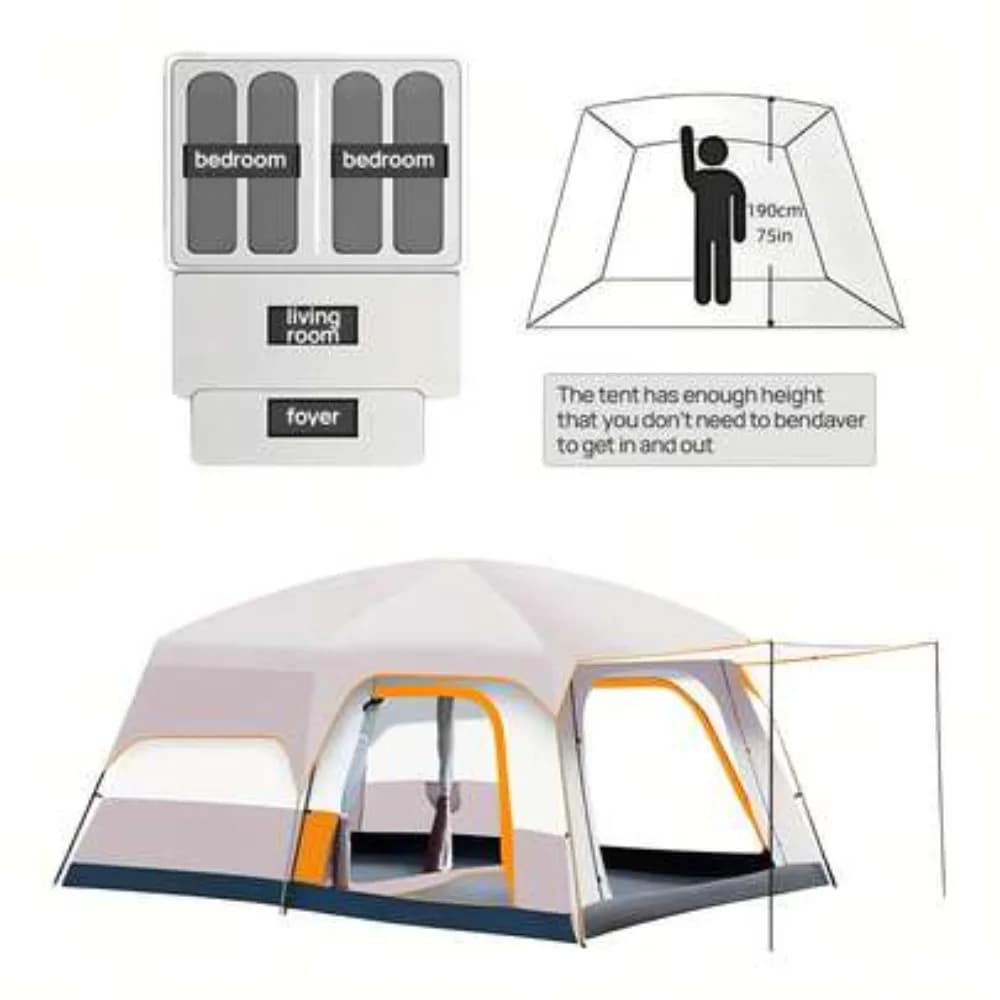 4-6 Person Automatic Quick Open Pop Up Camping Tent, Double Layer 2 Room Oversize Instant Tent, Waterproof Rainproof Windproof Family Outdoor Tent for Camping Hiking Fishing Picnic, Easy Setup Portable Gear
