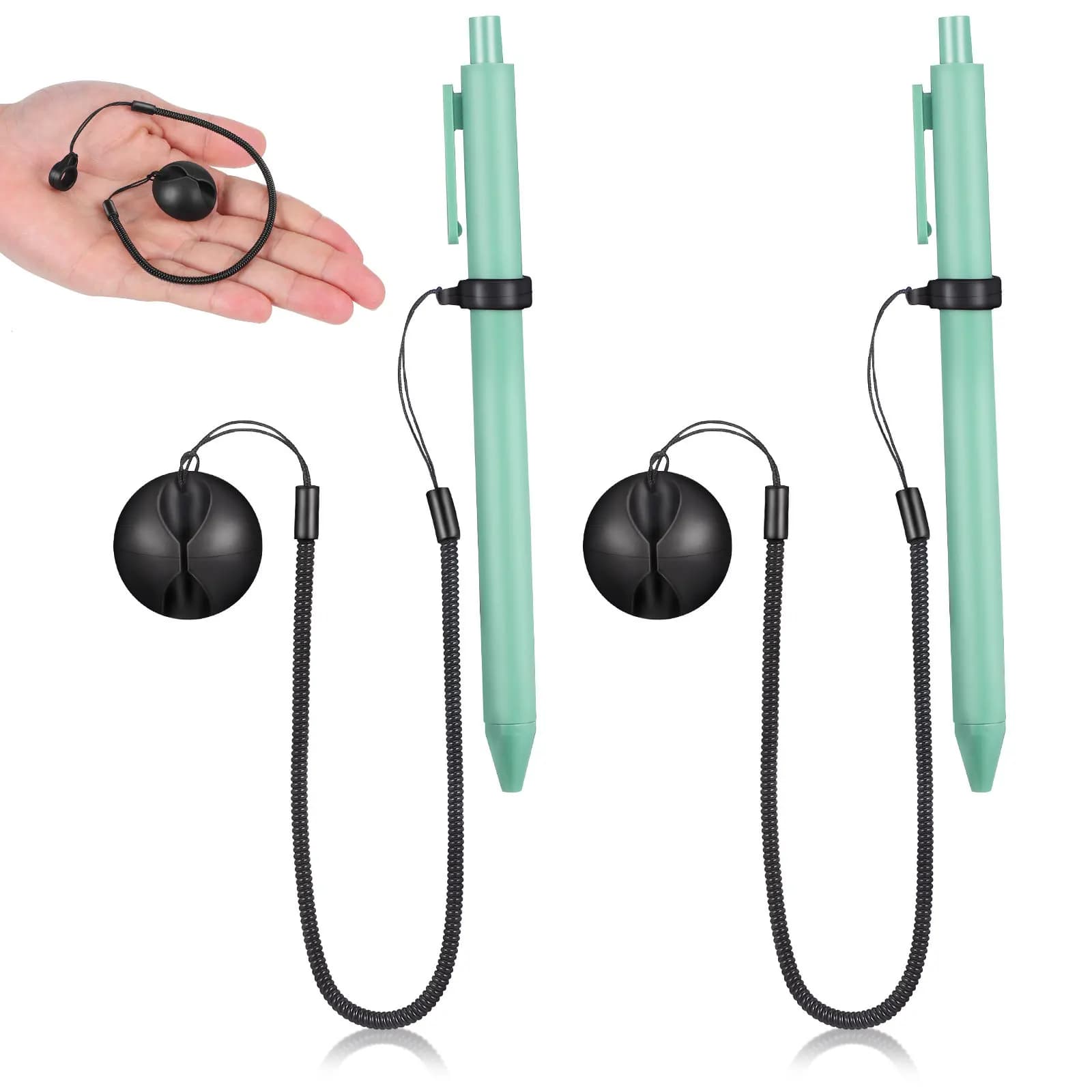 2Pcs Elastic Retractable Tether Lanyard for Pens Stylus Anti-Lost Silicone Ring Pen Holder for Desk Tablet Clipboard School