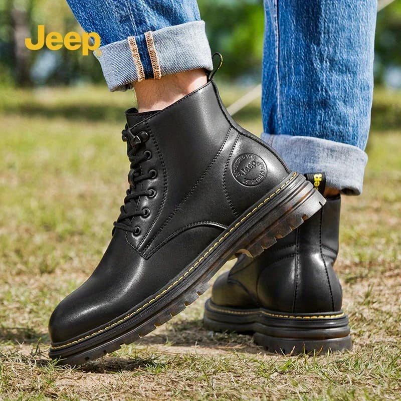 Stivali da Trekking in Pelle Neri Stile Britannico per Uomo Jeep