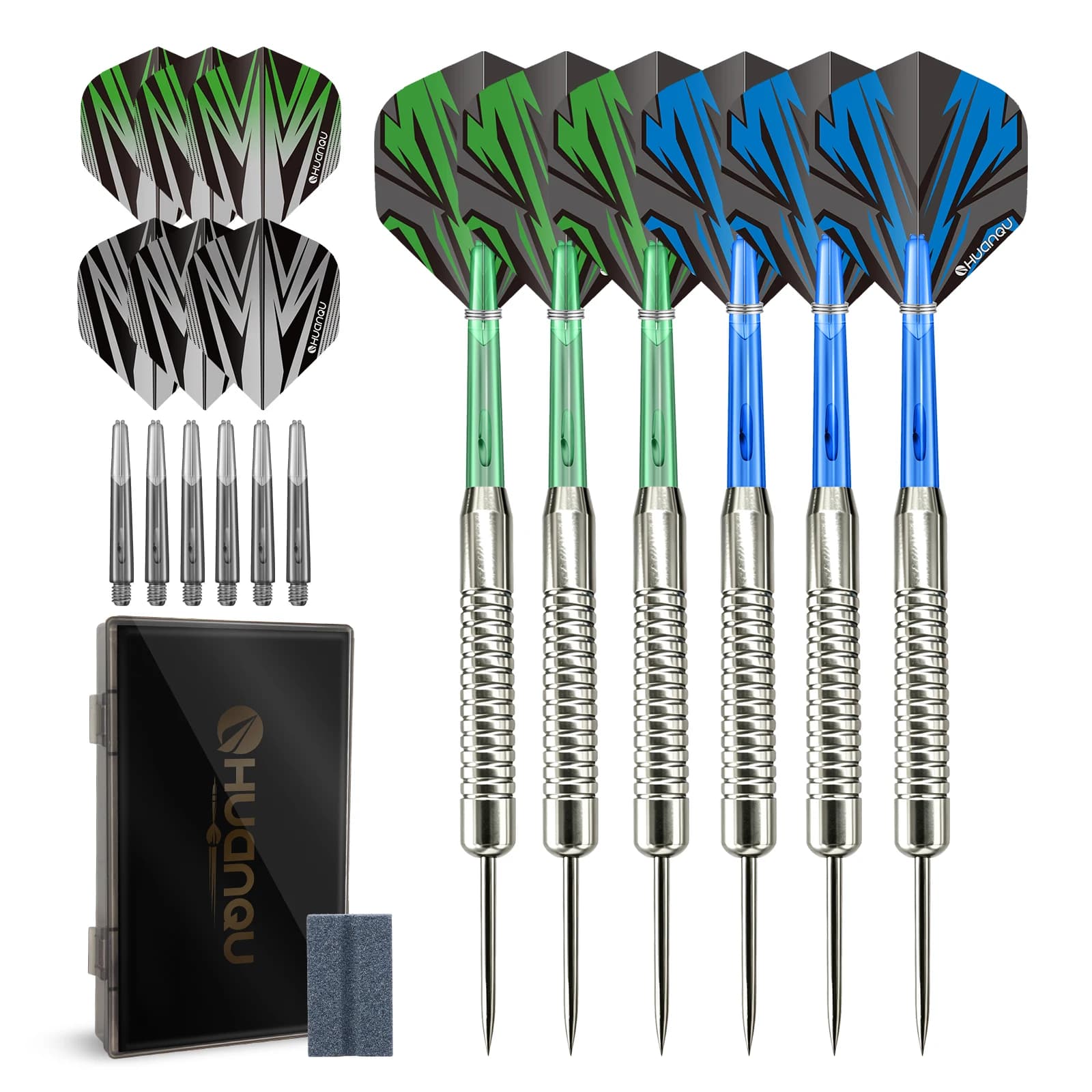 6Pcs 21g Steel Tip Darts Set 158mm Dual Color Professional Darts with Standard Flights 2BA Shafts Sharpener & Case
