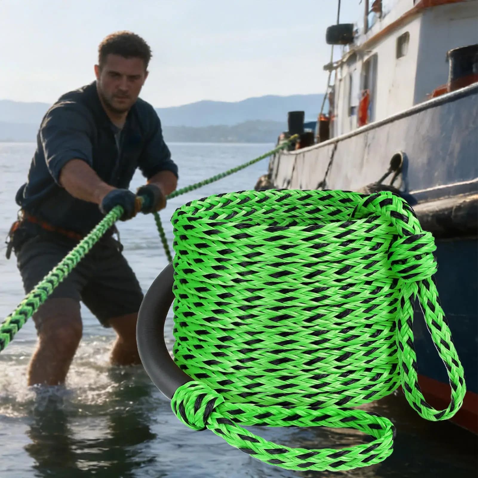 Corda di traino galleggiante per barche da 4-6K libbre, corda marina resistente per sport acquatici, sci, tubing, lago, pontone, vacanze