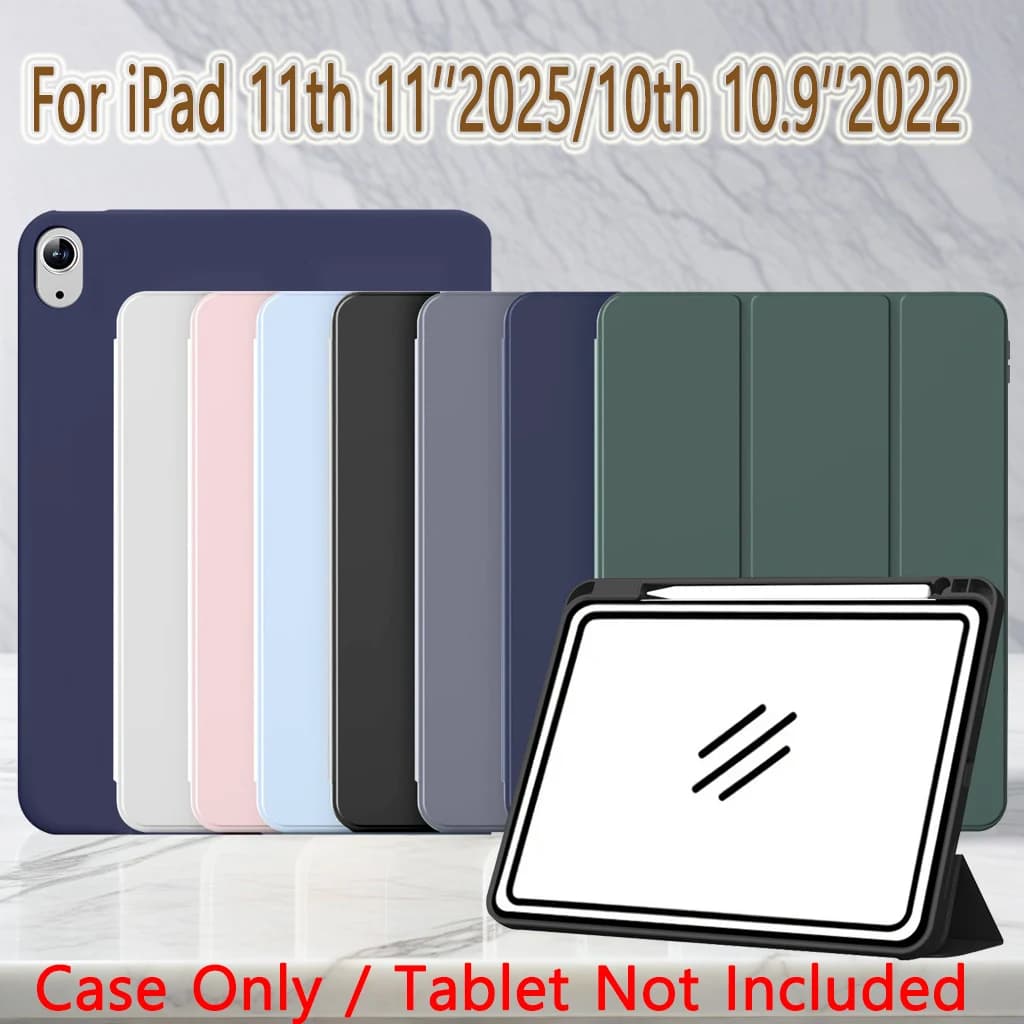 Per iPad (A16) Custodia per iPad di 11a generazione/iPad di decima generazione [11 pollici 2025/10,9 pollici 2022] con portapenne, cover intelligente con supporto a tre ante