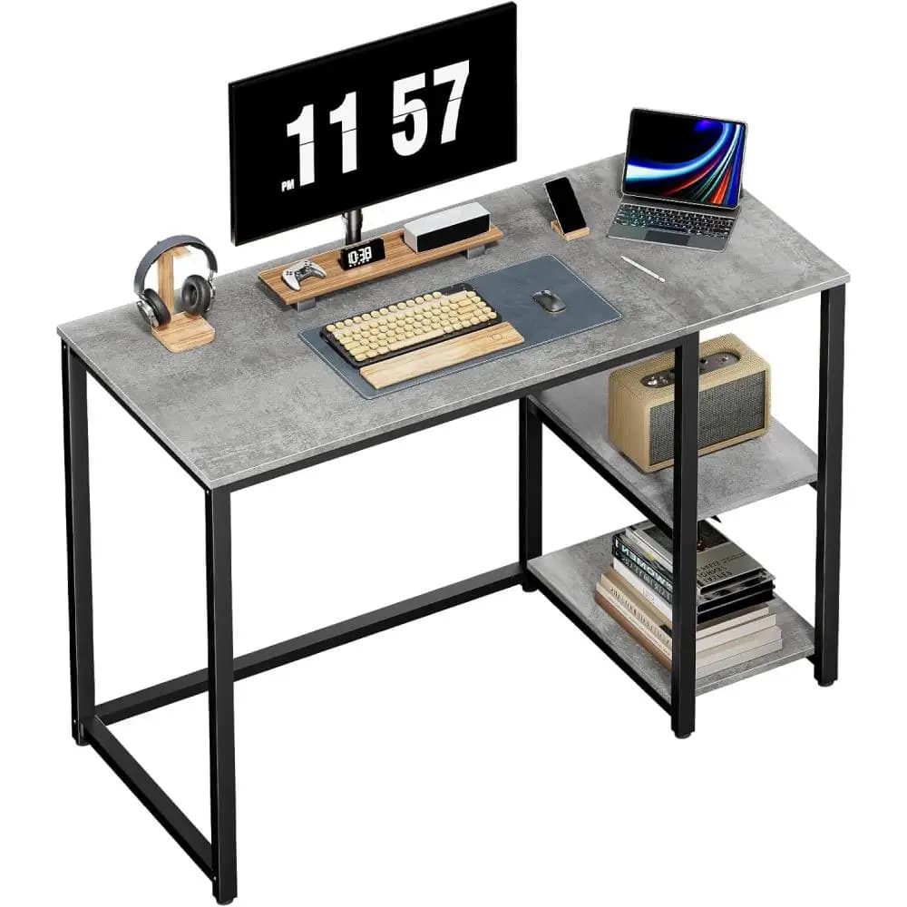 Scrivania per Computer da 40 Pollici con 2 Ripiani, Robusta Scrivania Grigia con Ampio Spazio di Archiviazione, Moderna Scrivania da Gaming per Studio e Scrittura
