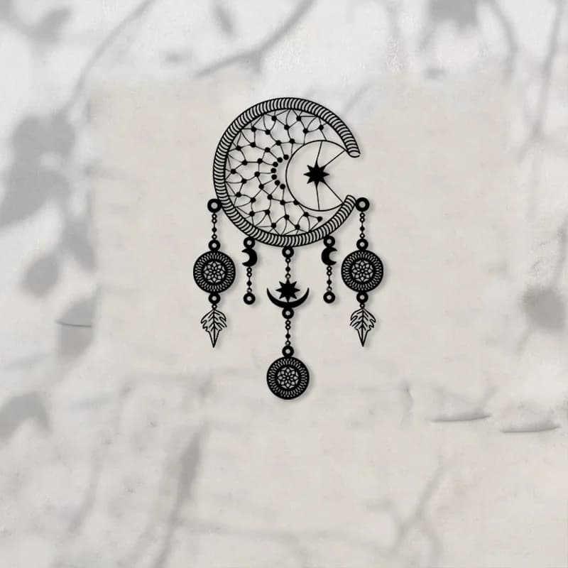 Dreamcatcher Metal Wall Art Iron Moon Stars Geometric Sculpture Bedroom Meditation Hanging Mural Boho New Year Decor Gift