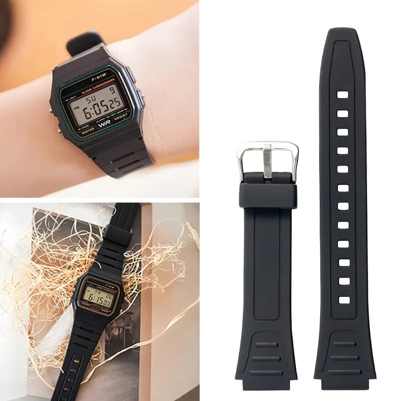 18mm Resin Watch Strap For Casio F84/F91/F91W/F94/F105 Small Square Digital Watchband Waterproof Replacement BraceletWristBand