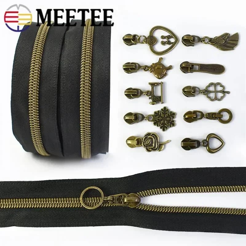 2/4M 5 # Nastri con cerniera in nylon bronzo per cucire + cursori con cerniere tira borsa decorazione tasca kit di riparazione testa cerniera accessori fai da te