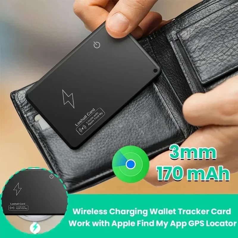 Localizzatore GPS per Portafoglio, Carta di Tracciamento con Ricarica Wireless, Smart Tag per iPhone Apple Device Find My Airtag