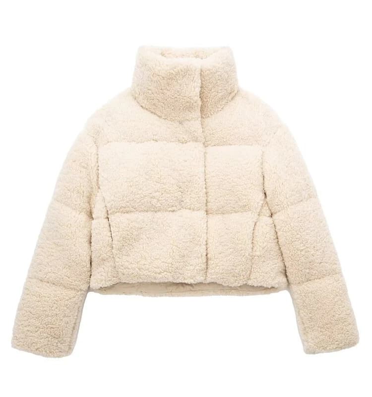 Winter Women's Fleece Lined Short Cotton Jacket Versatile Warm Outerwear Stand Collar Long Sleeve Thickened Casual Coat