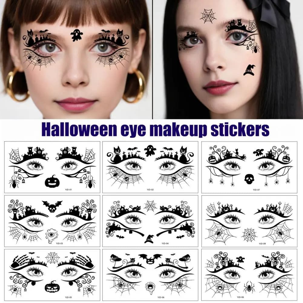 Adesivi per trucco per feste di Halloween Adesivi per tatuaggi per occhi di ragno di Halloween Tatuaggi temporanei per il viso per adulti Bambini Ombretto fai da te