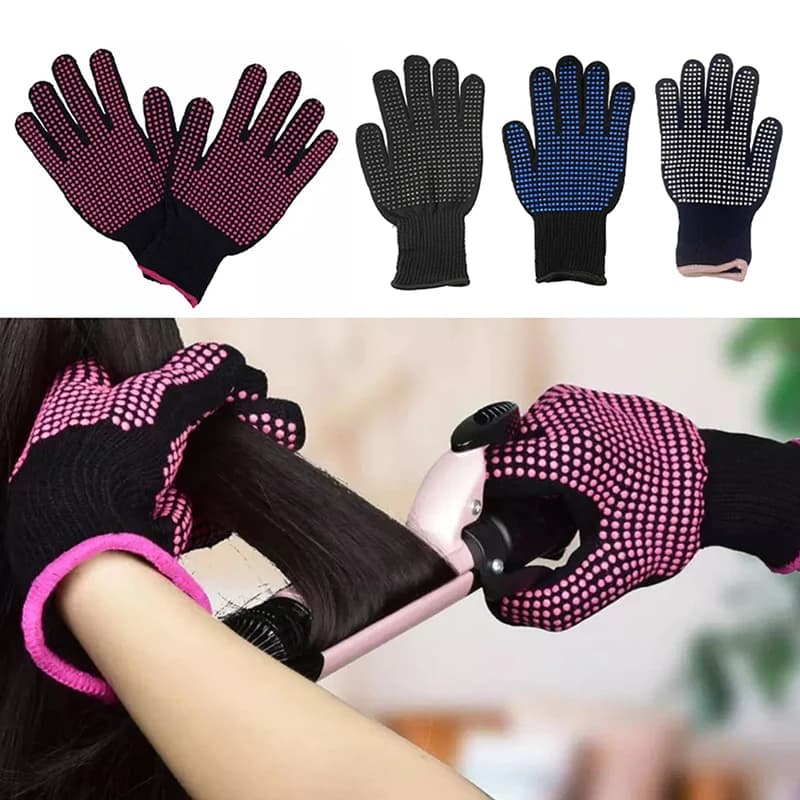 1 set di guanti per lo styling dei capelli, piastra lisciante bifacciale per permanente e arricciatura dei capelli, guanti resistenti al calore per lo styling dei capelli