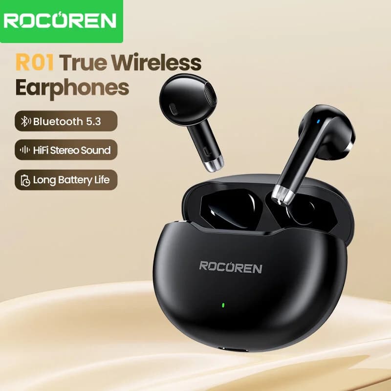 Rocoren Mini Wireless Bluetooth Headset R01 TWS Bluetooth5.3 In-Ear Touch Control Headphones Sports Headphones Games