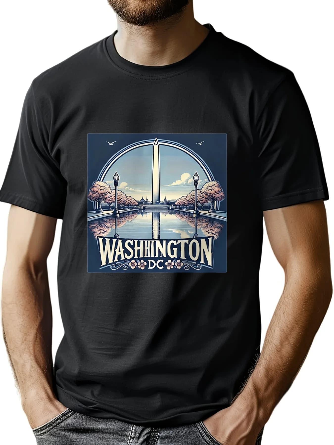 T-shirt grafica Washington DC Skyline da uomo in morbido cotone girocollo T-shirt casual con motivi iconici Stampa lavabile in lavatrice