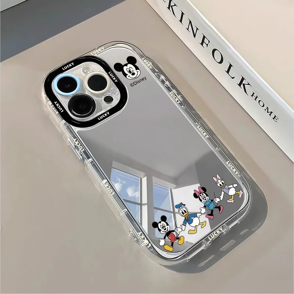 Custodia a Specchio Disney Personaggi Mickey per iPhone 17 16 15 14 13 12 11 Pro Max 16 15 14 8 7 Plus X XR SE, Antiurto in TPU