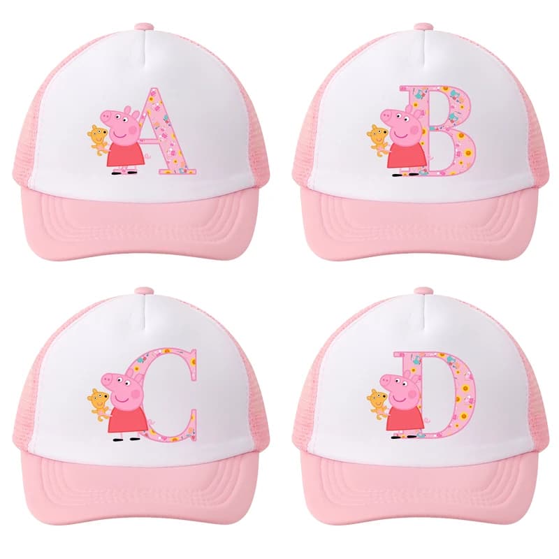 Cappellini da Baseball per Bambini e Adulti, Cappello da Sole con Stampa Lettere A-Z Peppa Pig Anime, Berretto Regolabile a Punta con Cartoni Animati, Cappelli Estivi Casual per Ragazze