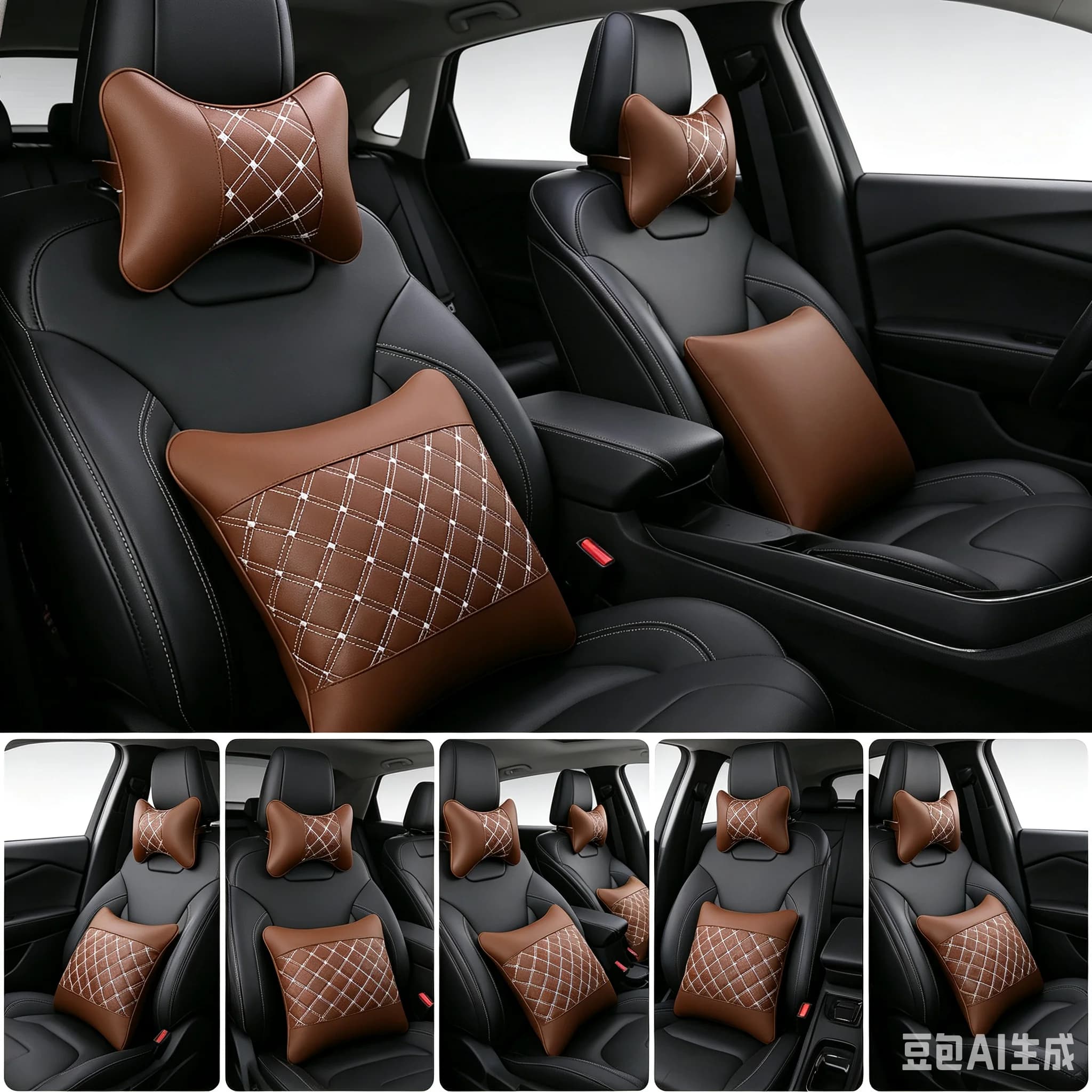 4 Pieces Car Seat Headrest Double Side Pu Leather Neck Pillow Memory Head Support Protector Cushion Auto Travel Accessories