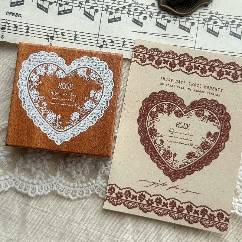 Vintage Love Rose Lace Bowknot Wooden Rubber Stamp Set DIY Scrapbooking Photo Album Card Making Wood Seal