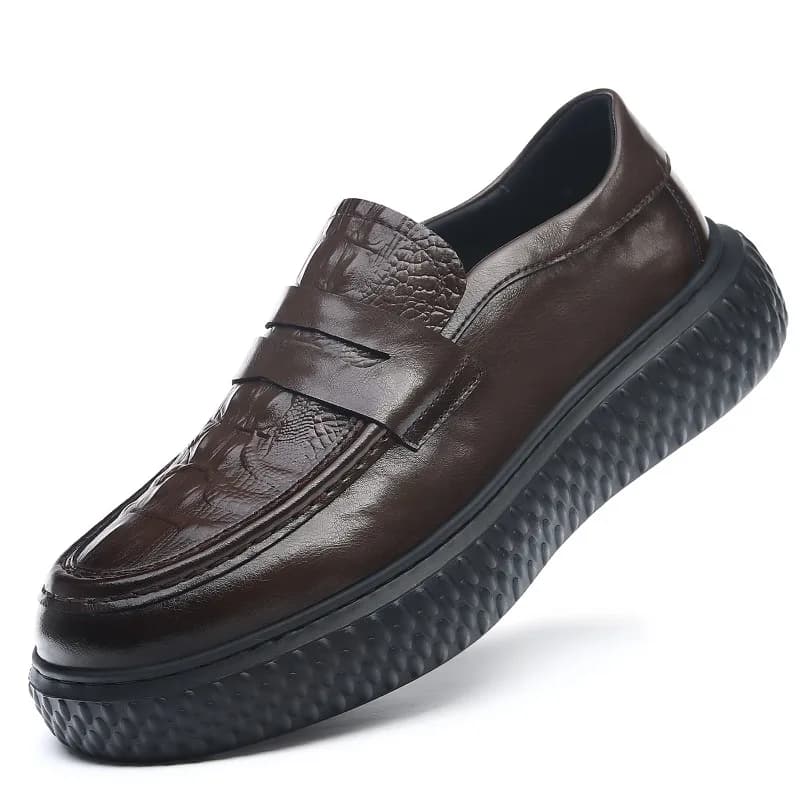 Mocassini da uomo PU modello in rilievo suola spessa tinta unita comode scarpe casual da uomo d'affari
