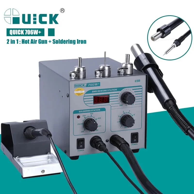 QUICK 706W + 2 in 1 Display digitale pistola ad aria calda + saldatore temperatura antistatica stazione di rilavorazione senza piombo con 3 ugelli